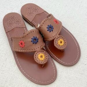 Jack rogers original jacks thong sandal flip flops cognac multi color sz 8